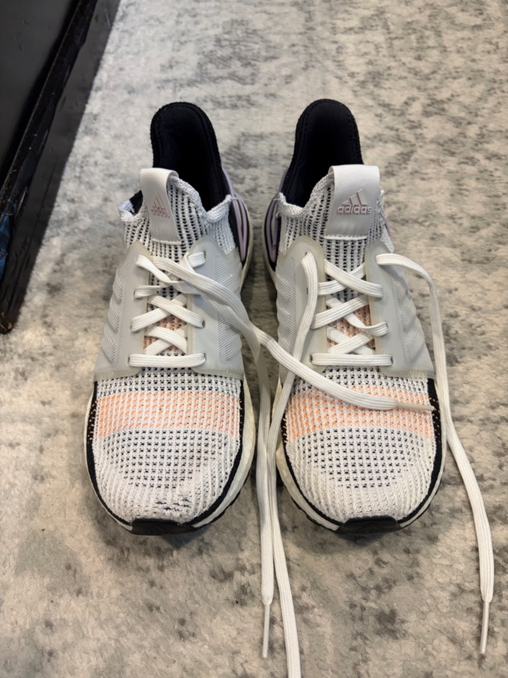 adidas Ultra Boost White and Peach Knit Running Sneakers
